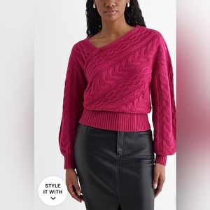 EXPRESS Cable Knit Asymmetrical Long Sleeve Sweater